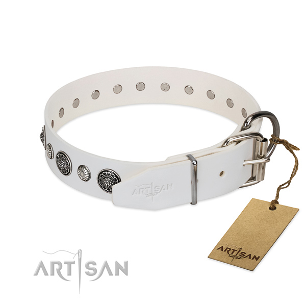 High quality natural leather dog collar with corrosion proof D-ring