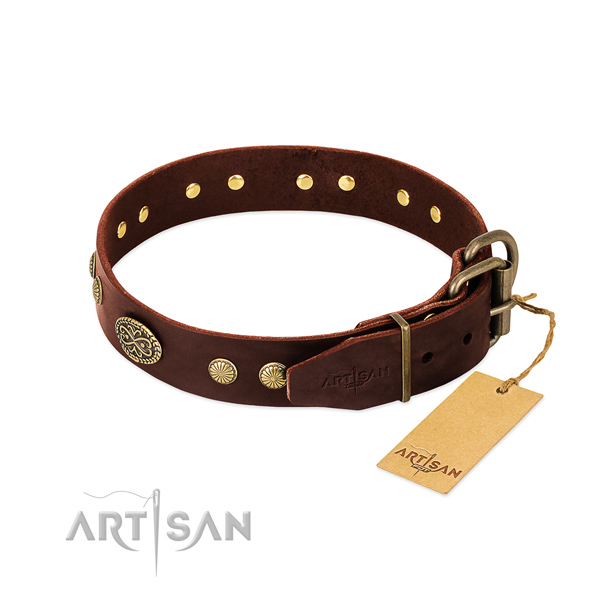 Rust-proof embellishments on full grain genuine leather dog collar for your four-legged friend