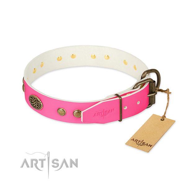 Corrosion resistant hardware on full grain genuine leather dog collar for your dog