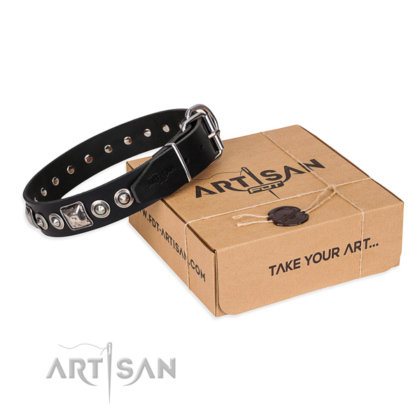 Leather dog collar made of high quality material with durable D-ring