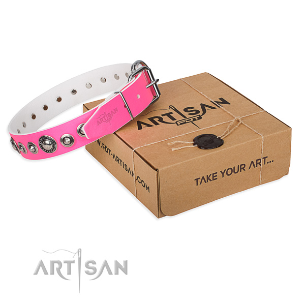 Full grain leather dog collar made of soft material with strong hardware