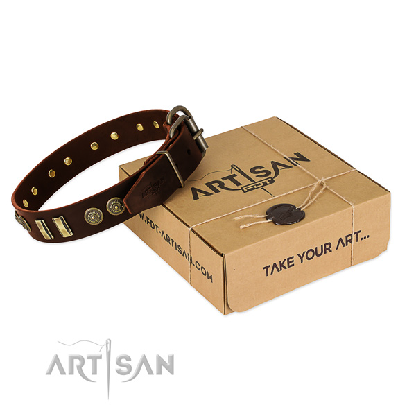 Strong traditional buckle on full grain genuine leather dog collar for your canine
