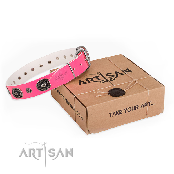 Strong full grain leather dog collar handcrafted for everyday use