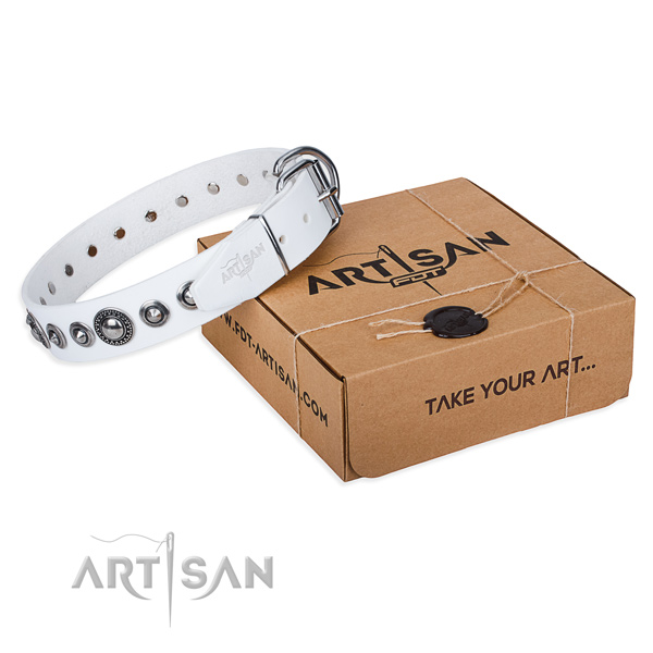Genuine leather dog collar made of best quality material with corrosion resistant D-ring