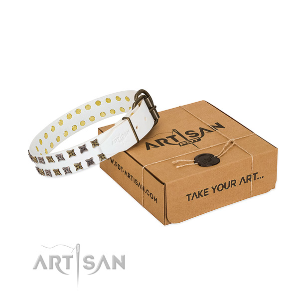 Full grain genuine leather collar with designer embellishments for your pet