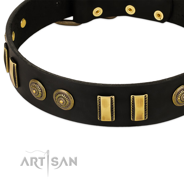 Strong buckle on genuine leather dog collar for your pet