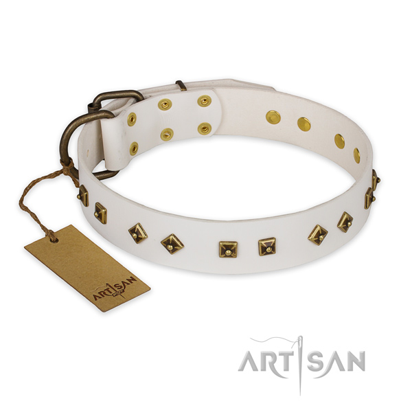 Easy to adjust genuine leather dog collar with corrosion proof hardware