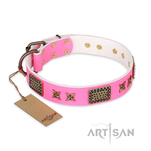 Awesome leather dog collar with rust-proof traditional buckle