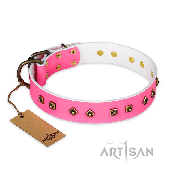 Perfect fit full grain genuine leather dog collar with reliable traditional buckle