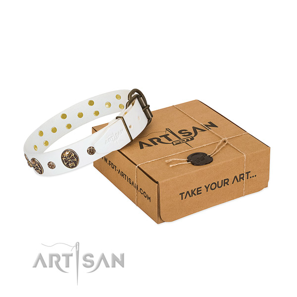 Best quality full grain natural leather collar for your lovely four-legged friend