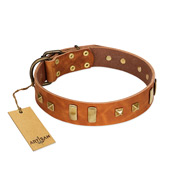 "Sand of Time" FDT Artisan Tan Leather Mastiff Collar with Old Bronze-like Studs and Plates