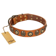 "Golden Epoch" FDT Artisan Tan Leather Mastiff Collar with Old Bronze-plated Medallions and Conchos