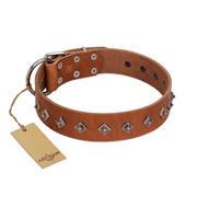 "Broadway" Handmade FDT Artisan Tan Leather Mastiff Collar with Dotted Pyramids