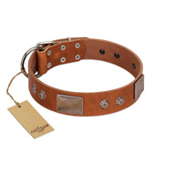 "Great Obelisk" Handcrafted FDT Artisan Tan Leather Mastiff Collar with Large Plates and Pyramids