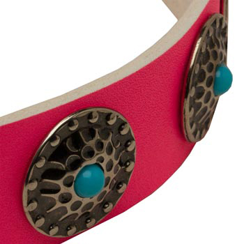 Pink Mastiff Collar Leather with Blue Stones