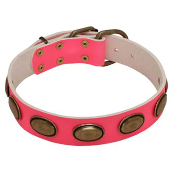 Pink Leather Mastiff Collar for Female Dogs