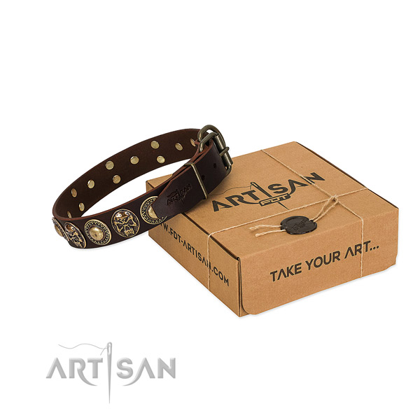 Corrosion proof adornments on dog collar for comfy wearing