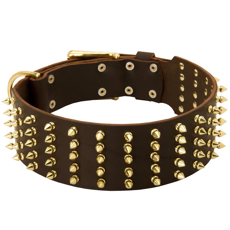 Wide Spiked Leather Mastiff Collar