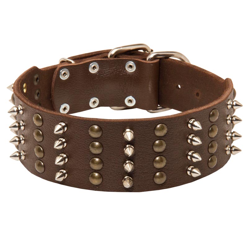 Extra Wide Leather Spiked and Studded Mastiff Collar