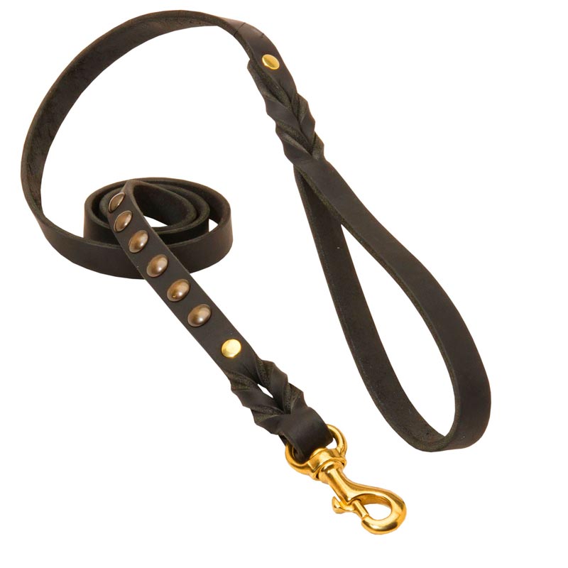 Studded Leather Mastiff Leash for Dog Walking and Training