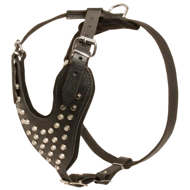 Adjustable Leather Mastiff Harness Studded for Fashion Walking