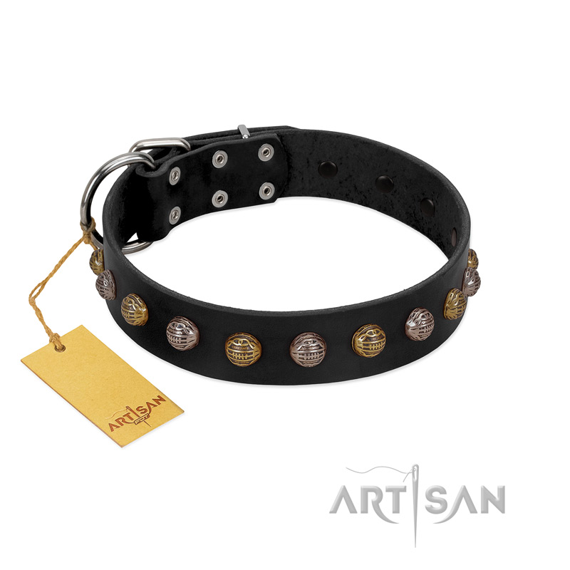 "Inky Prettification" FDT Artisan Black Leather Mastiff Collar with One Row of Studs