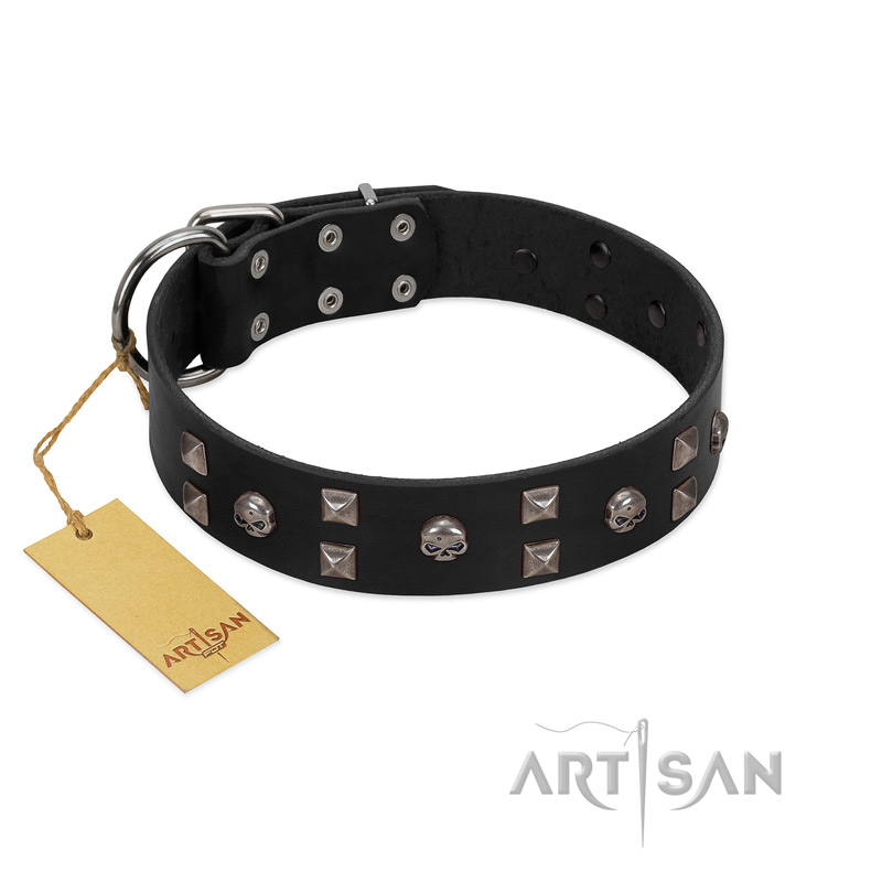 "Fire Eyes" Designer Handmade FDT Artisan Black Leather Mastiff Collar - Click Image to Close