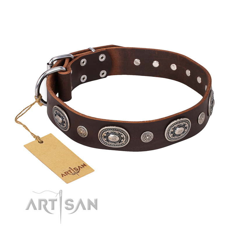 "Extra Pizzazz" FDT Artisan Adorned Brown Leather Mastiff Collar