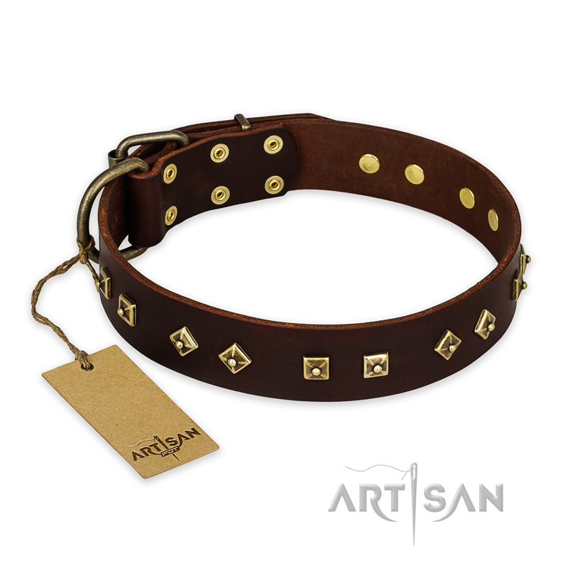 "Fashion Studs" FDT Artisan Decorated Leather Mastiff Collar with Old Bronze-Plated Steel Hardware