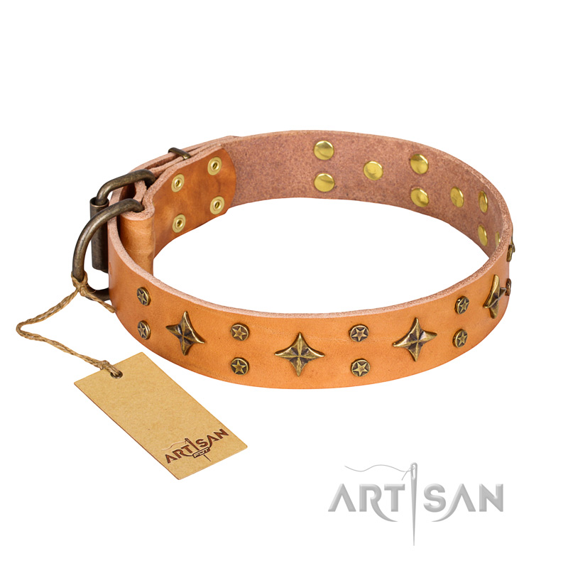 "Top-Flight" FDT Artisan Adorned Tan Leather Mastiff Collar