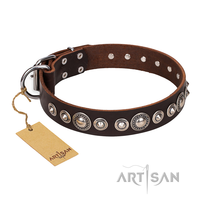 "Step and Sparkle" FDT Artisan Glamorous Studded Brown Leather Mastiff Collar