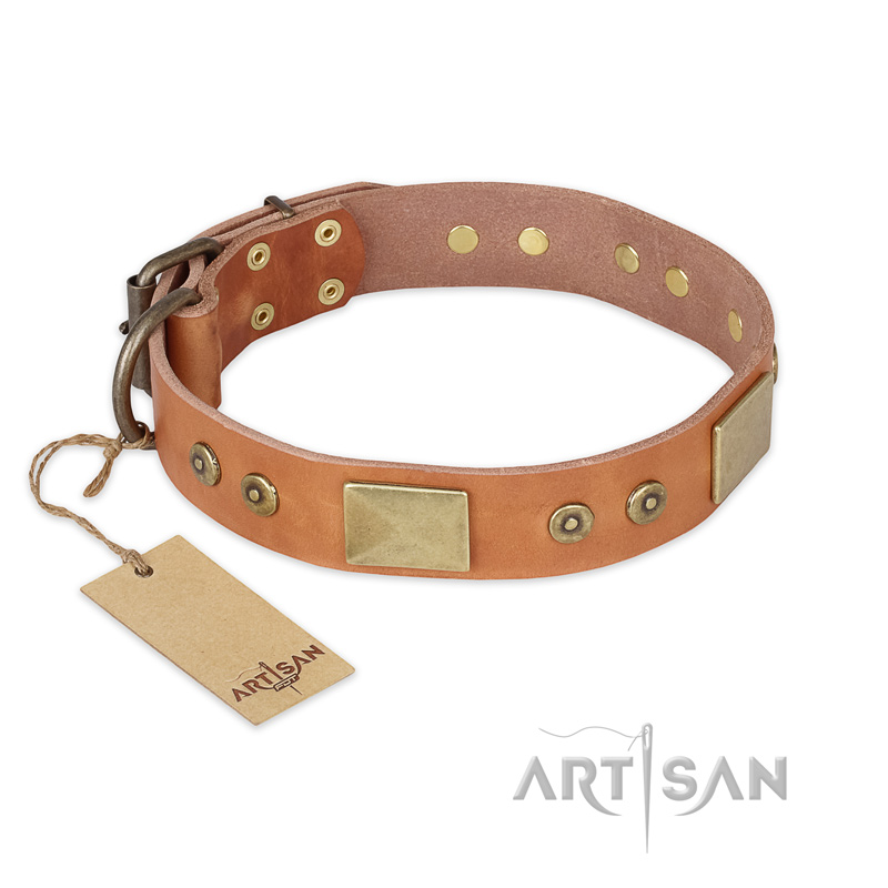 "The Middle Ages" FDT Artisan Handcrafted Tan Leather Mastiff Collar