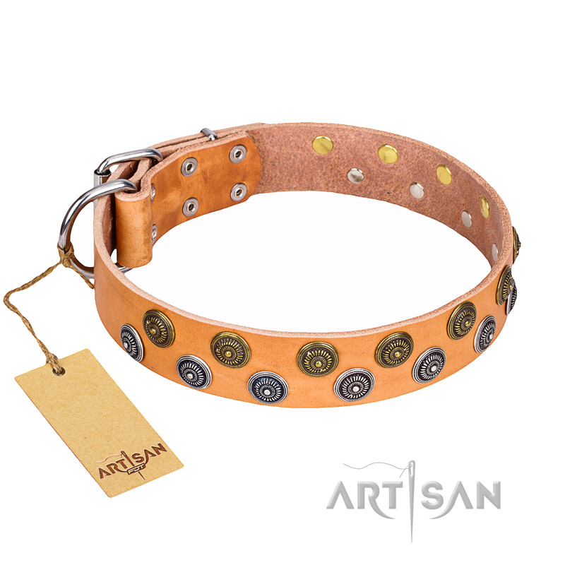 "Precious Sparkle" FDT Artisan Handcrafted Tan Leather Mastiff Collar