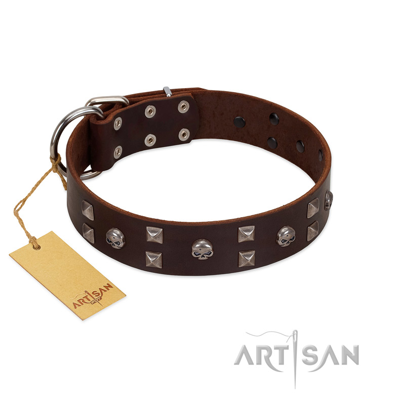 "Brown Shadow" Designer Handmade FDT Artisan Brown Leather Mastiff Collar