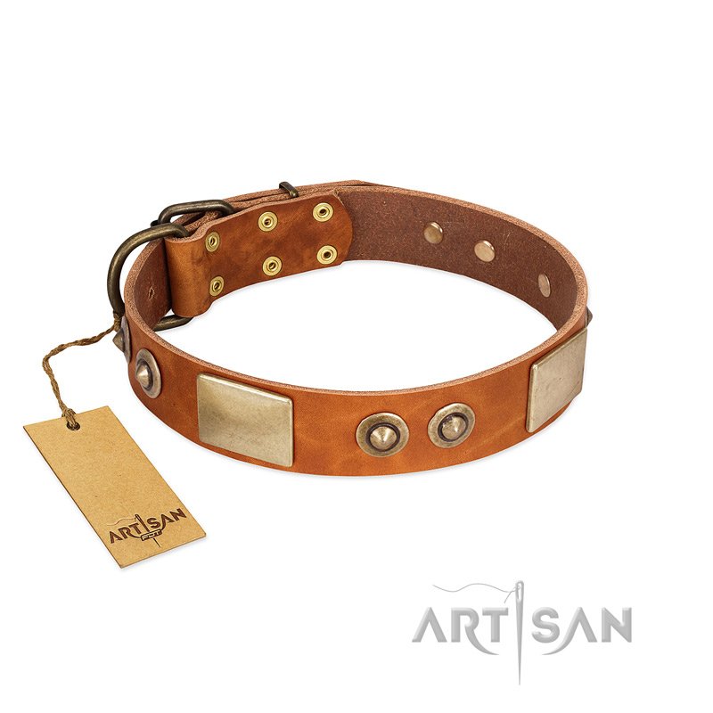 "Perfect Blend" FDT Artisan Tan Leather Mastiff Collar 1 1/2 inch (40 mm) wide
