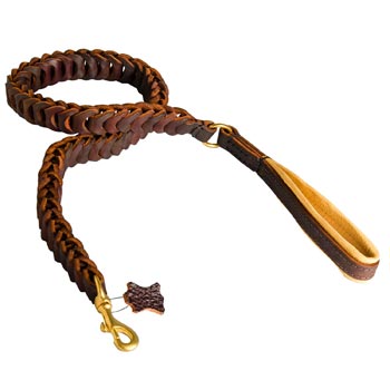 Braided Leather Mastiff Leash with Padding on Handle