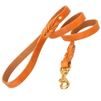 Training Tan Leather Dog Leash Skillfully Studded for Mastiff